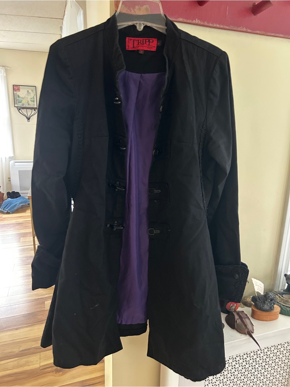 I’m Tripp nyc Black Military-Style Women's Coat with Purple Lining gorgeous!